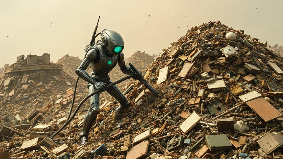 Robot on a rubbish pile