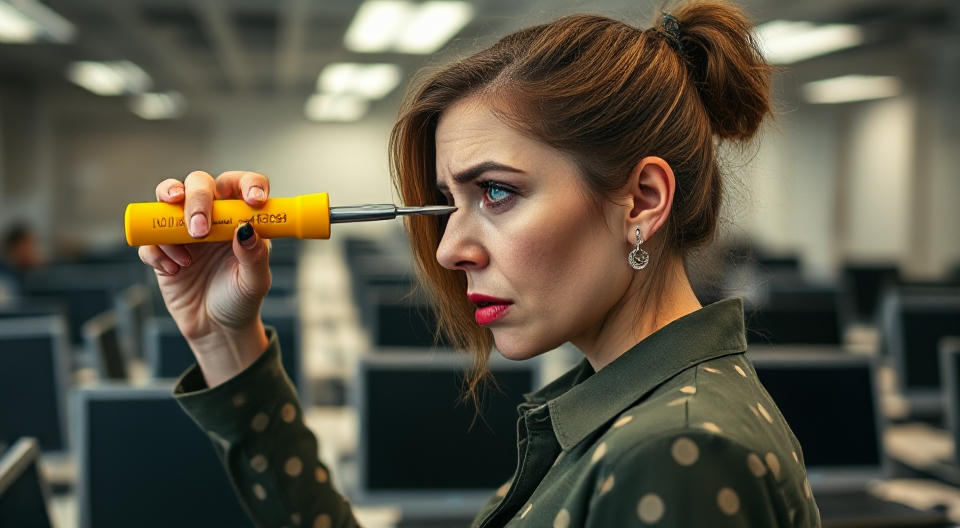 A woman poking a screwdriver into her eye